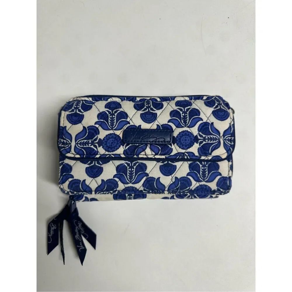 Vera Bradley COBALT TILE All In One CROSSBODY Wallet WRISTLET Cell Phone BAG